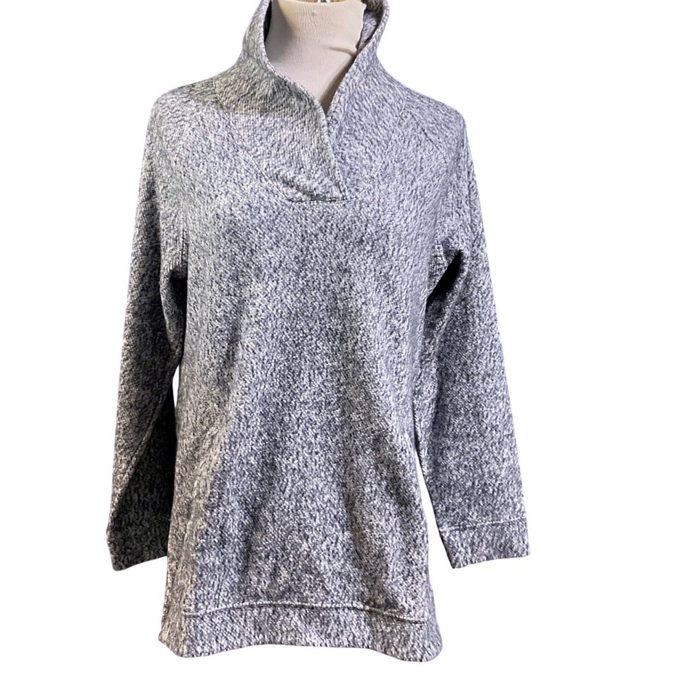 LL Bean Pullover Womens Medium Blue Marled Funnel Neck Tunic Lagenlook Cozy